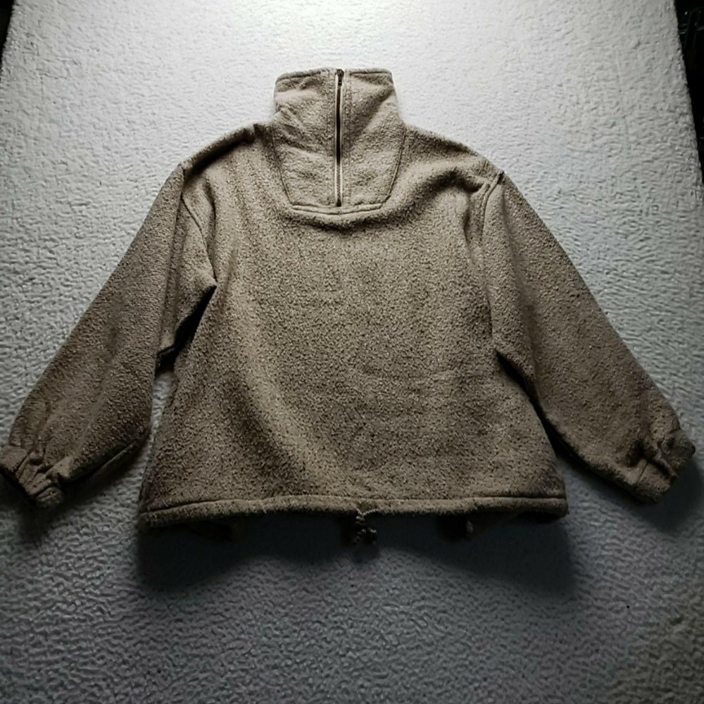 Earth Ragz Jacket Mens Medium Beige Fleece 1/4 Zip Anorak Pullover Hem Drawcord